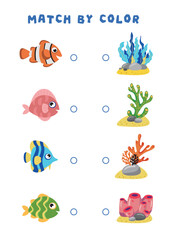 Mini games for children. preschoolers. Connect the fish of the right color with her house. Image with cartoon fish. Games 3-4 years. Mini-games for children. Development of logic in children.