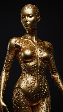 female humanoid statue crafted from sparkling gold 04