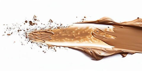 Makeup Liquid foundation smear composition isolated on white background. BB CC Cream Concealer texture. Cosmetic product brush swatch