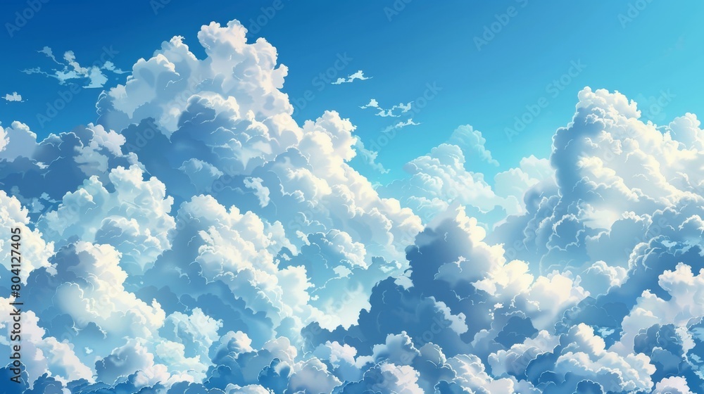 Poster object with white fluffy cloud and blue sky modern realistic background. free summer banner template