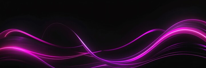 pink and purple neon glowing bright curve lines on black luxury smooth shiny metal background from Generative AI