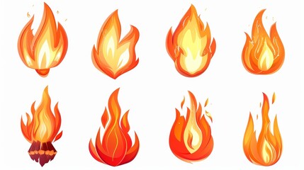 Animated 3D hot fire icon emoticon illustration. PNG flame animation style sprite emblem collection isolated on white. Orange clipart with a bonfire set in plastic design.