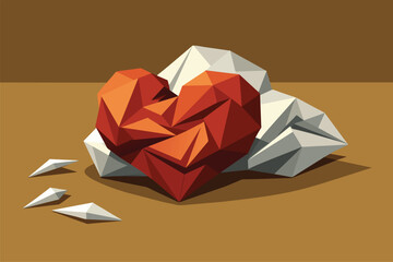 Stylized crumpled paper heart, vector cartoon illustration.