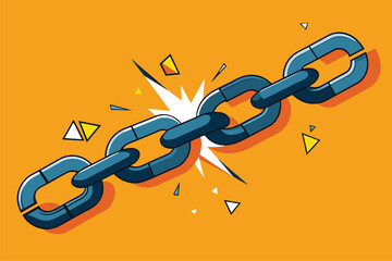 Dynamic breaking chain, symbolizing release, vector cartoon illustration.