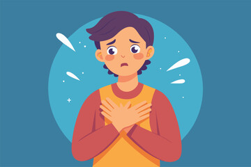 Anxious boy with feeling overwhelmed, panic attack vector cartoon illustration.