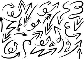 Hand drawn arrow doodles, isolated graphic elements, grunge marker line creative set