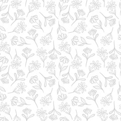 Cute white hand drawn floral pattern, pastel daisy flower print design