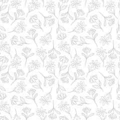 Cute white hand drawn floral pattern, pastel daisy flower print design