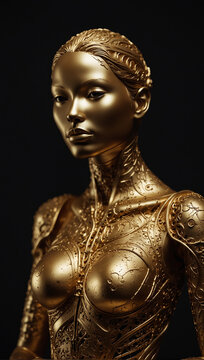 female humanoid statue crafted from sparkling gold 05