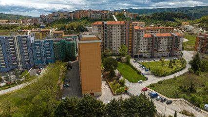 Aerial view of Poggio Tre Galli in Potenza, Basilicata, Italy. It is a peripheral part of the...