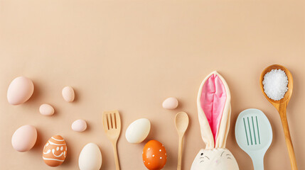 Bunny ears with Easter eggs and cooking utensils