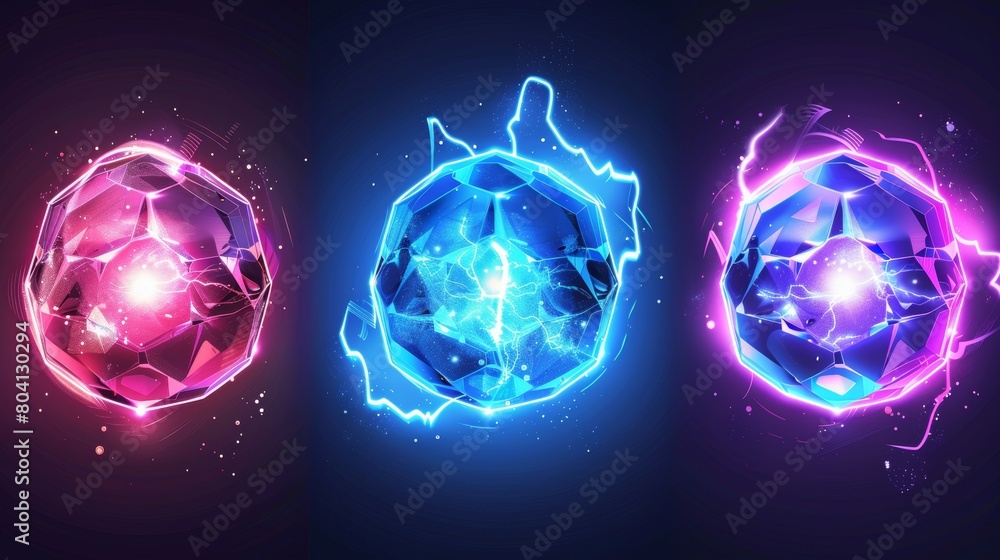 Aufkleber a 3d bubble shield with energy and thunder effects. a modern secure glass cyber immune. ai hexagon g