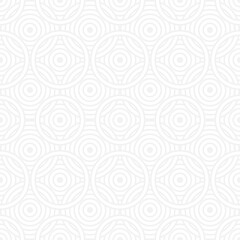 Seamless trend ornament of circles and arcs, geometric white shapes for textiles and wallpaper. Festive Christmas pattern on a gray background for New Year or wedding cover.