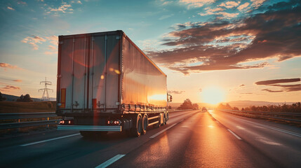 Obraz premium Truck on Sunset Horizon