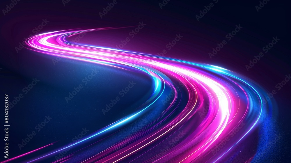 Poster the gradient lines of high speed race with glow neon effect. dynamic blue and pink light trails of f