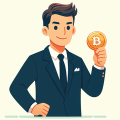 illustration of a successful investor holding Bitcoin