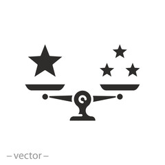 outcome attitude icon, quantity versus quality, stars superior, flat symbol on white background -  vector illustration
