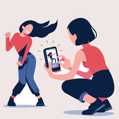 illustration of a woman creating social media content with a smartphone