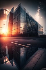 Modern glass busines center against the sky. Contemporary architecture. Minimalism byilding style. Generative Ai