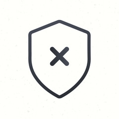 Shield with cross line icon. Rejected, prohibited, close, warning sign, protection, danger, safe. Technology concept. Vector line icon for Business and Advertising.
