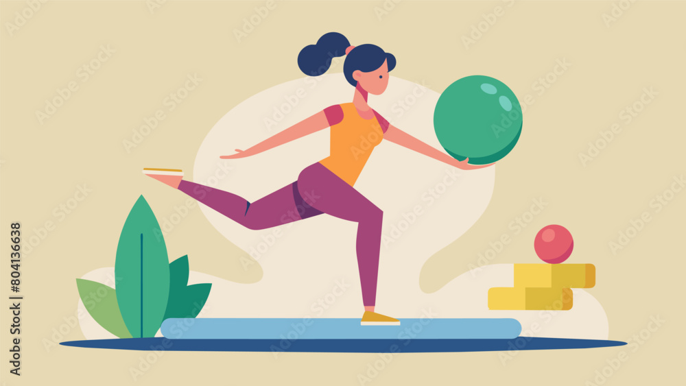Aufkleber a person with balance issues practicing yoga with the assistance of a balance board and ss.. vector 