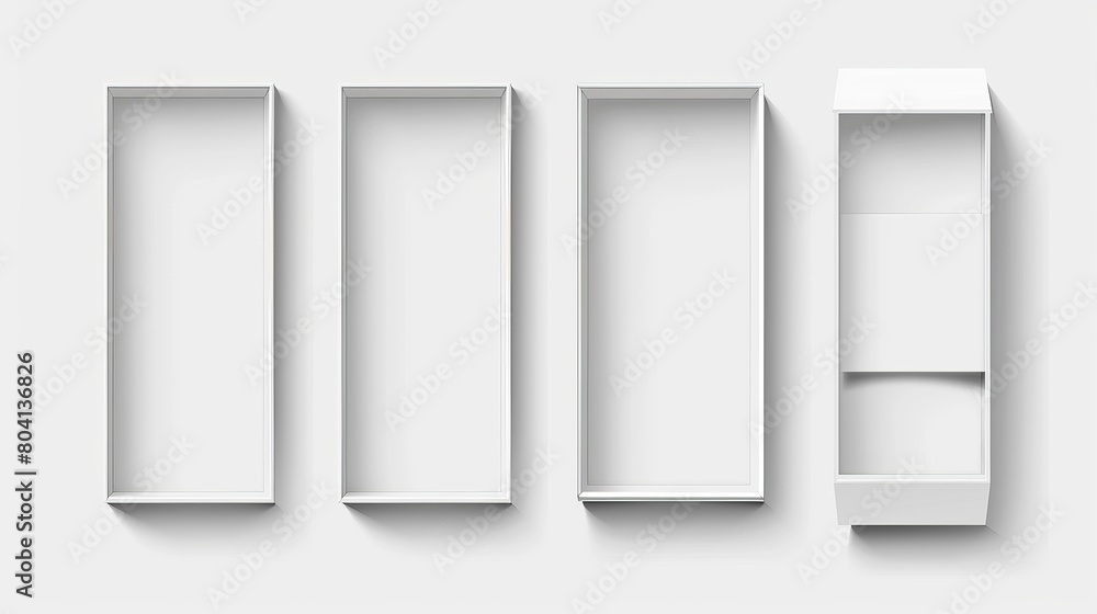 Poster open white slide box mockup in modern format. set of realistic view angles on an empty rectangular m