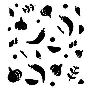 Food elements, black pepper, sweet pepper and  garlic