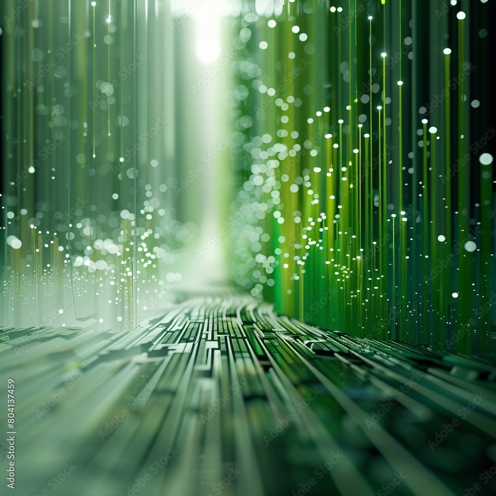 Poster digital landscape: 3d visualization of white-green data lake and data pipeline