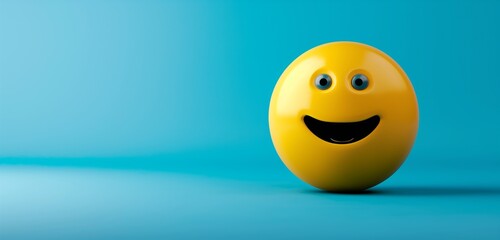 A minimalist composition of a single, bright yellow emoji, its iconic smile contrasting sharply against a clean. - Powered by Adobe