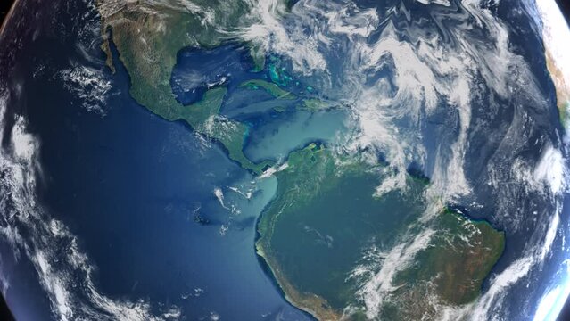 Realistic Earth From Space Zoom In Clouds Costa Rica San Hose
