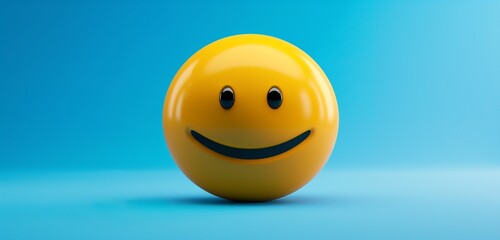 A minimalist composition of a single, bright yellow emoji, its iconic smile contrasting sharply against a clean.