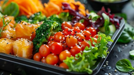 Colorful Vegan Bento Box with Fresh Vegetables and Fruits. Generative ai