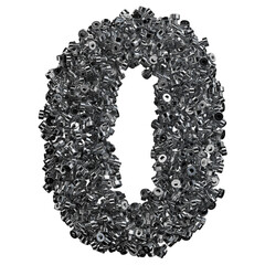 Alphabet made of steel bolts, number 0