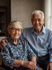 Happy elderly senior smile man and woman in nursing home.