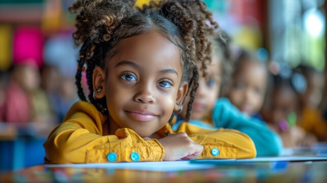 Diligent African American Kids Celebrating International Children's Day with Homework in the Classroom - Powered by Adobe