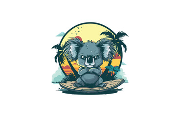 Koala and Beach vector illustration flat design logo