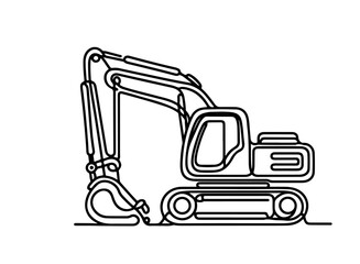 Naklejka premium continuous one black line hand drawing excavator car outline doodle illustration