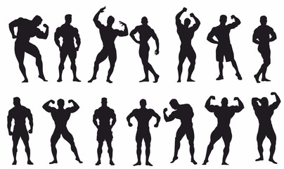 Silhouette of bodybuilder athlete.
Different bodybuilding pose vector