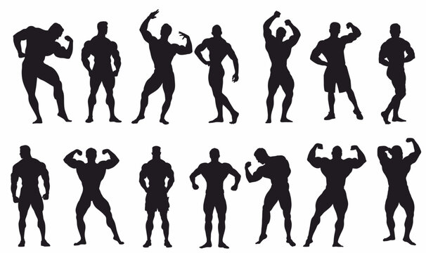Silhouette of bodybuilder athlete.
Different bodybuilding pose vector