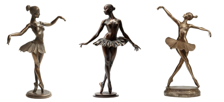 A bronze ballerina on a base, transparent or isolated on a white background