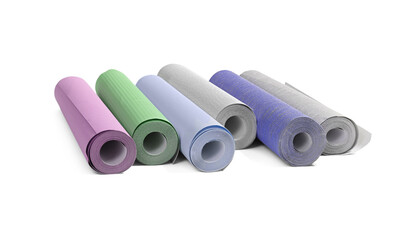 Fototapeta premium Different colorful wallpaper rolls isolated on white