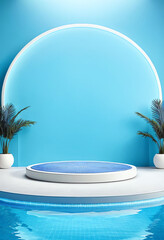 Obraz premium round stage podium mockup with swimming pool