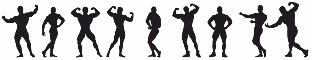 Group of body builder with different pose on white background. 