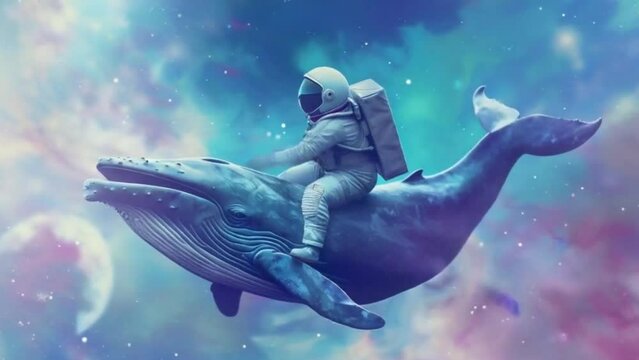 an astronaut riding a whale flies through space and time