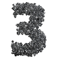 Alphabet made of steel bolts, number 3