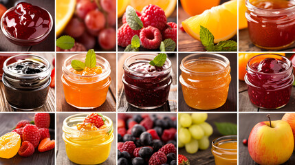 Collage with different sweet jam