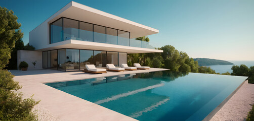 3D-Illustration. modern luxury summer villa with infinity pool 