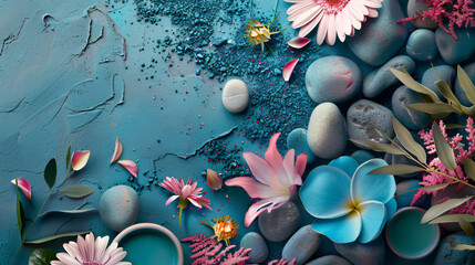 Collage with spa stones flowers and cosmetics - Powered by Adobe