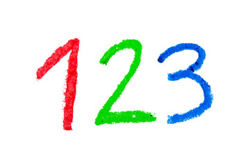 Hand drawn colorful number 1 2 3 isolated on transparent background