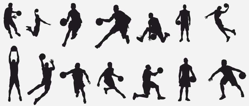 Basketball player silhouette in action. Group of basketball player playing.  - Powered by Adobe
